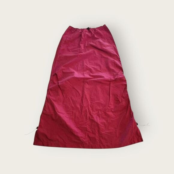Vintage Y2k Express red elastic waist funky futuristic sporty ruched maxi skirt - Picture 1 of 4